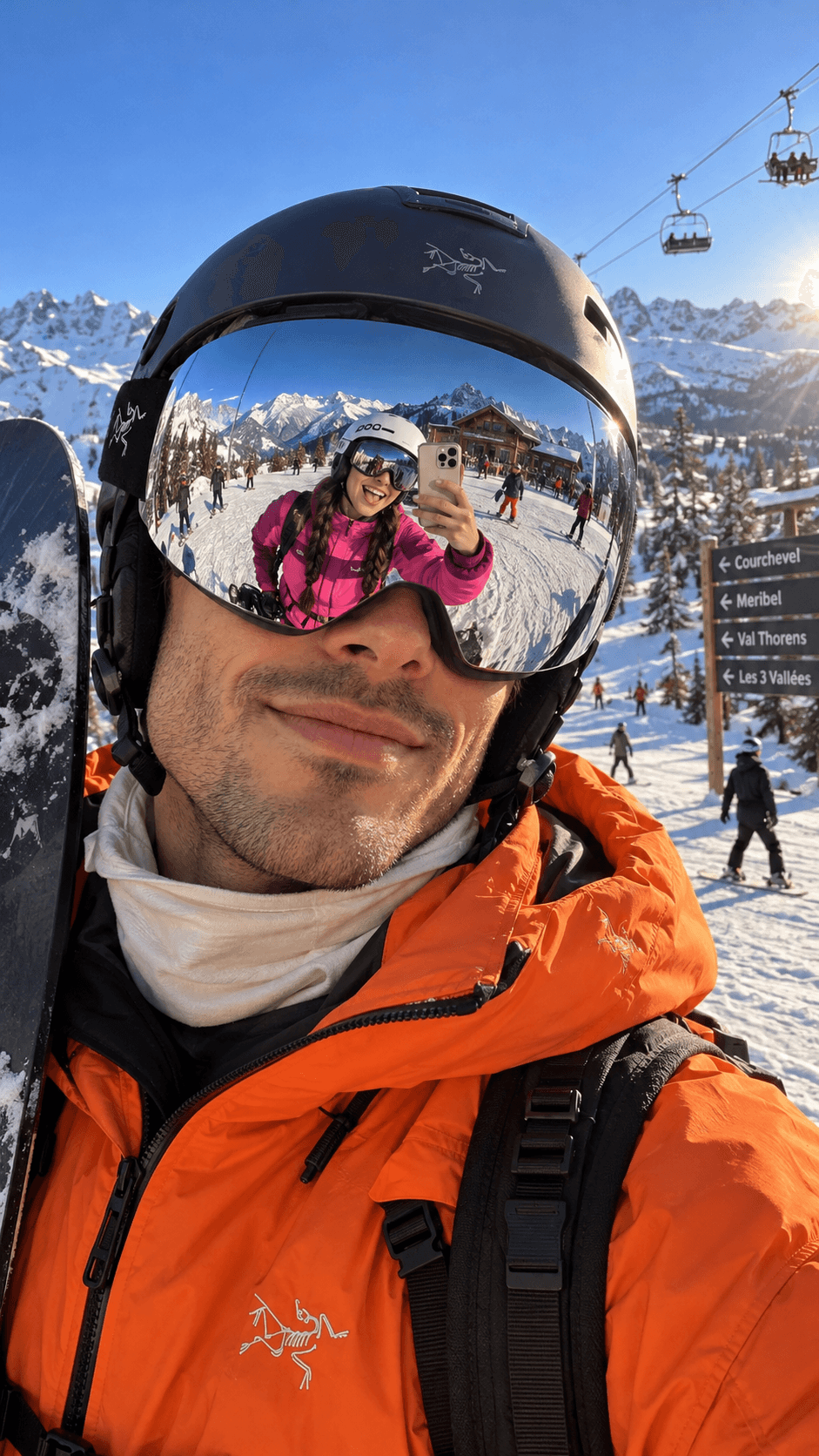 Winter Mountain Selfie in Goggle Reflection example 11