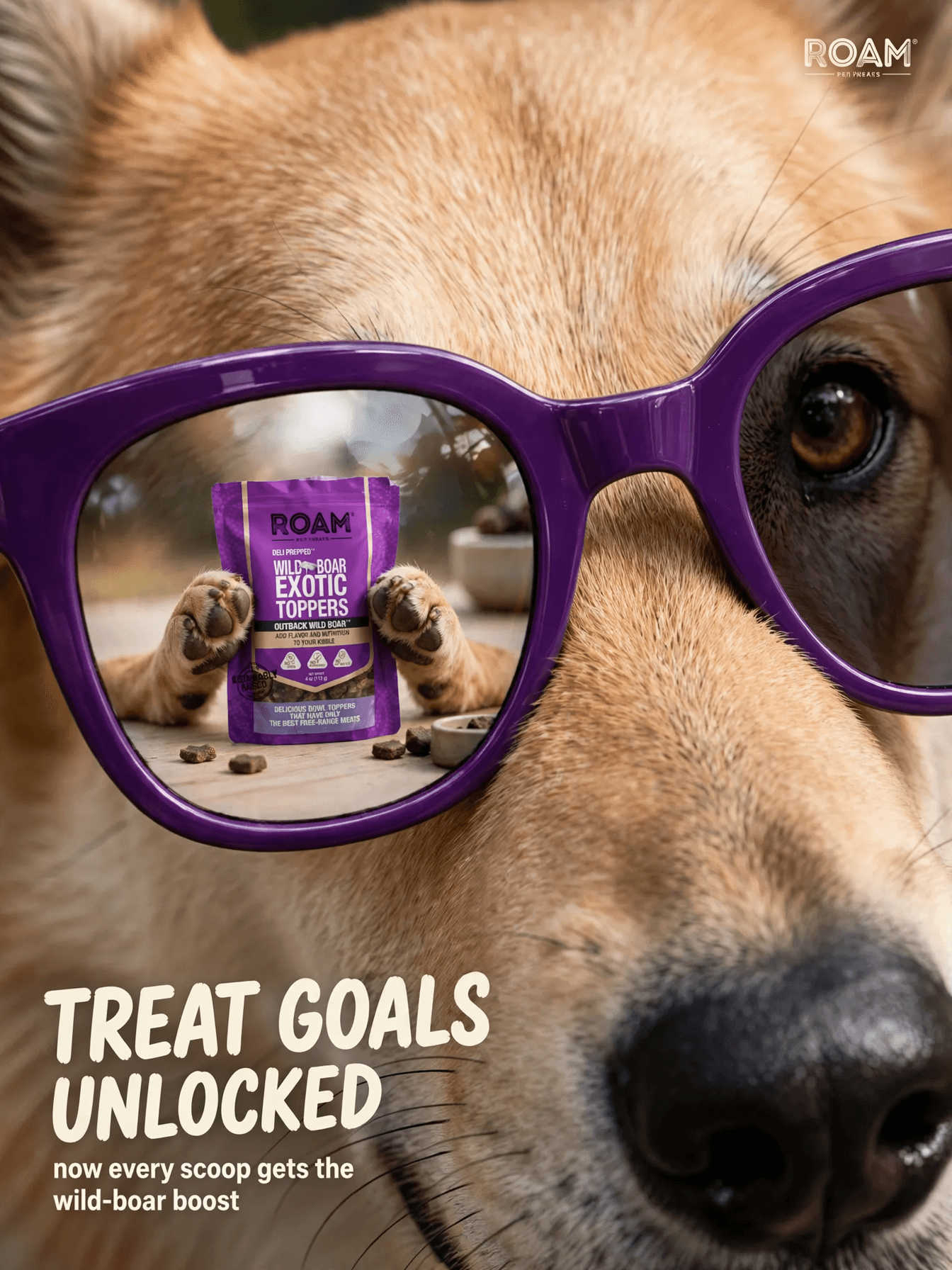 Dog Wearing Purple Glasses Food Advertisement example 5