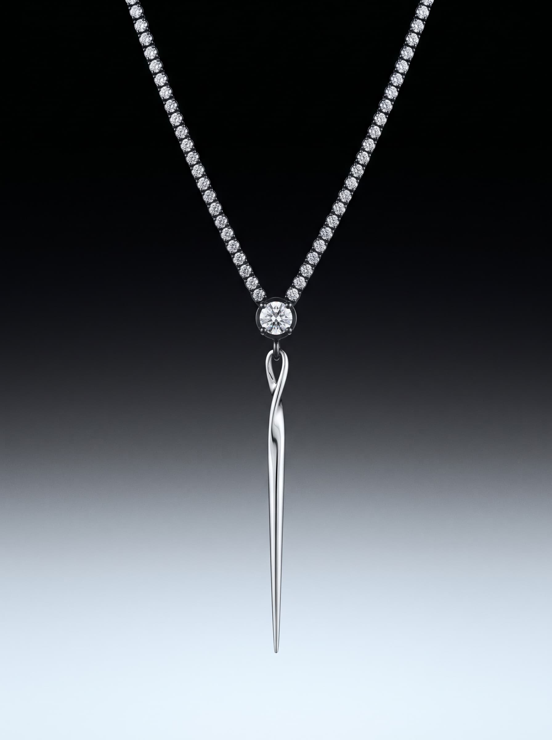 Diamond Tennis Necklace With Spike Pendant example 8