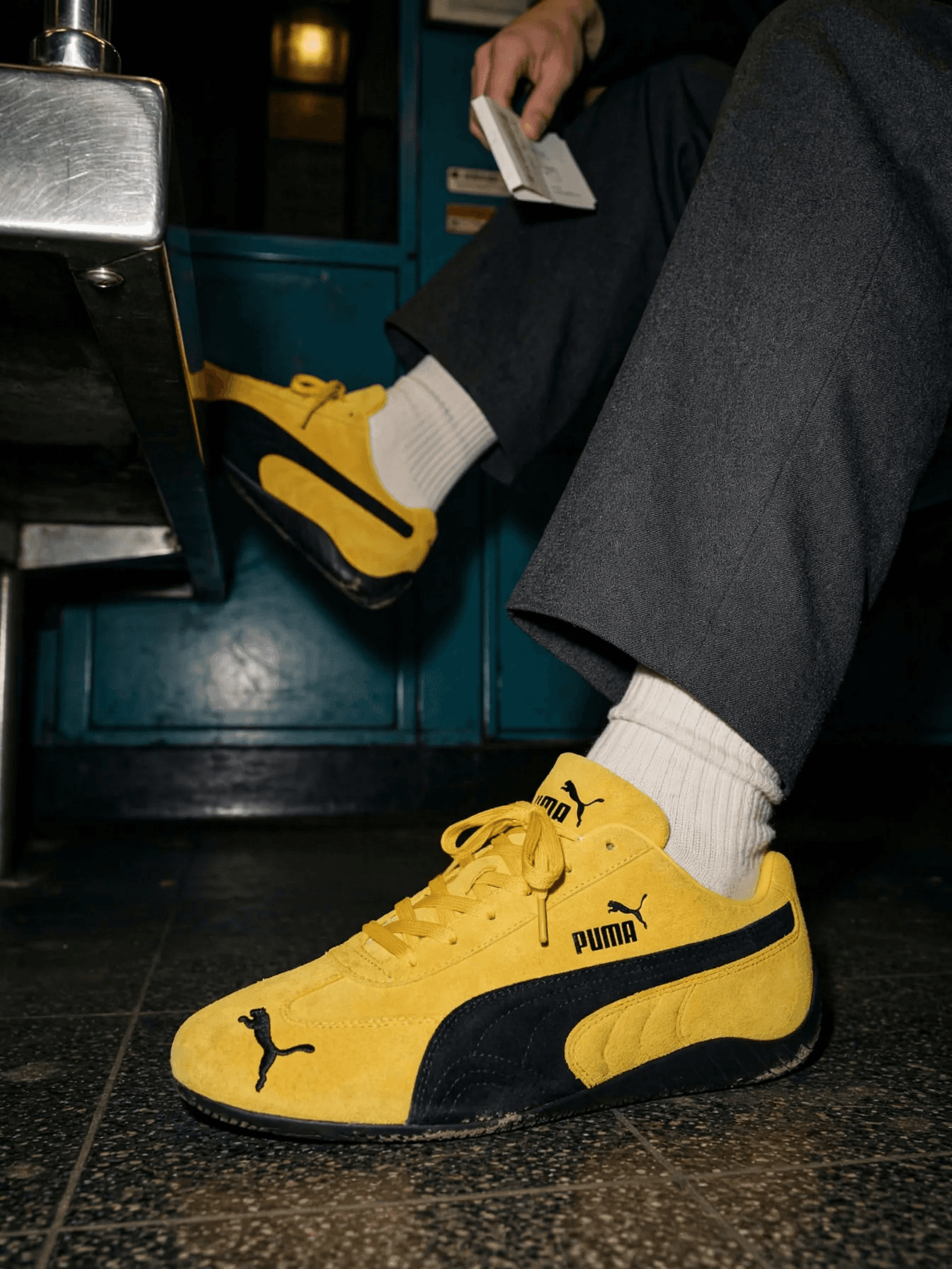 Yellow Suede Sneakers on Subway example 35