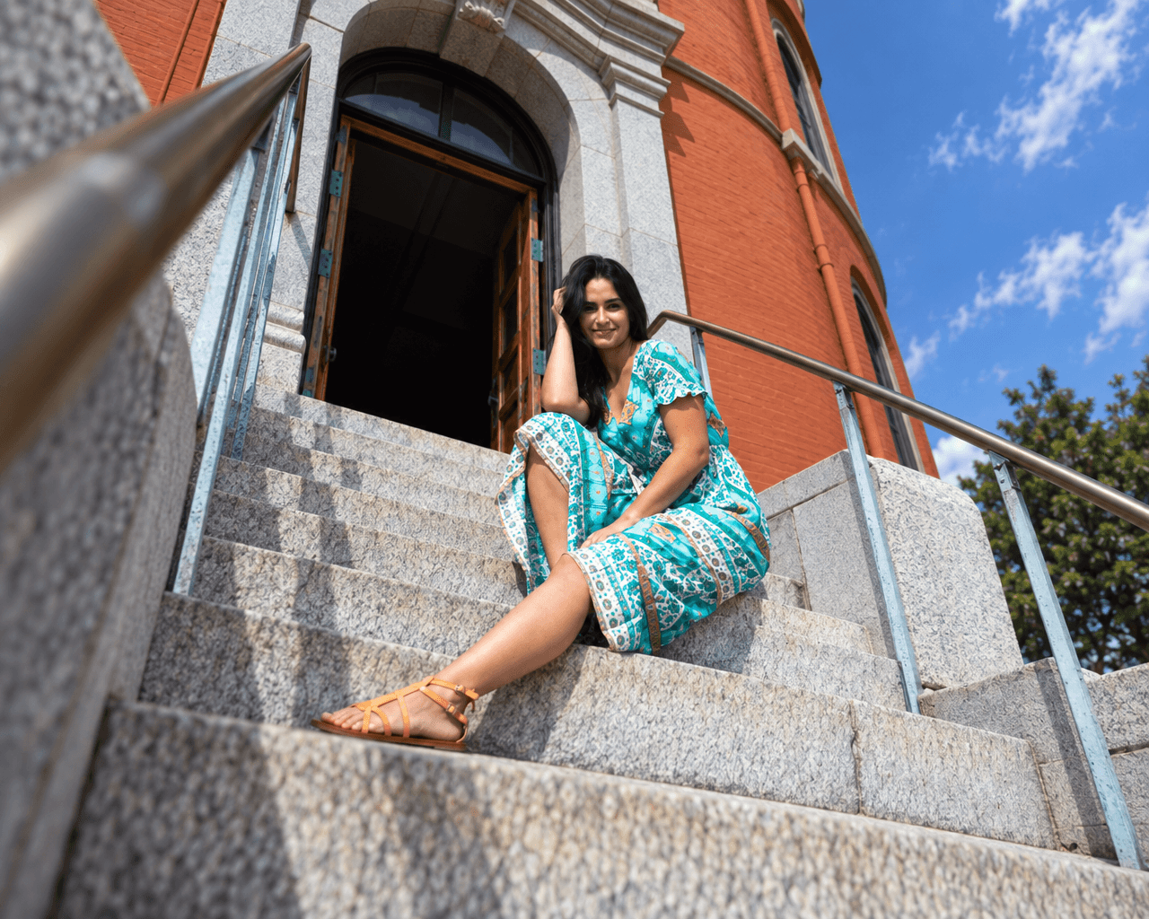 Woman in Teal Dress on Steps example 2