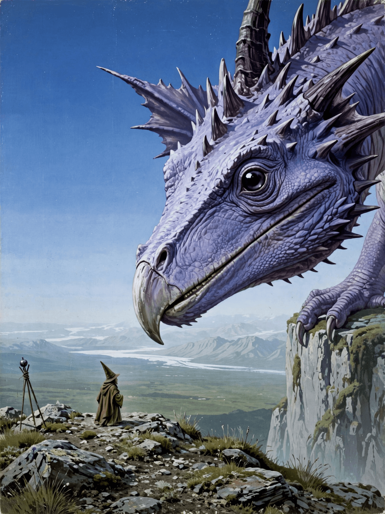 Wizard Facing Dragon on Mountain Peak example 24