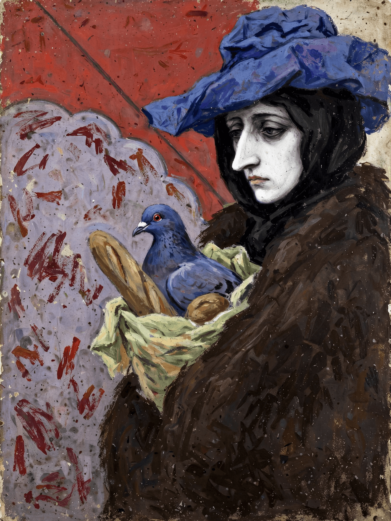 Pale Woman Holding Blue Pigeon example 18