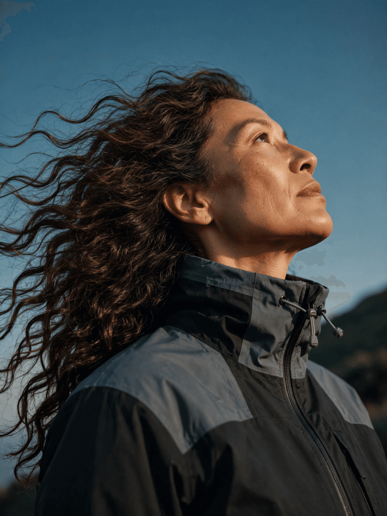 Woman in Outdoor Jacket Looking Up example 2