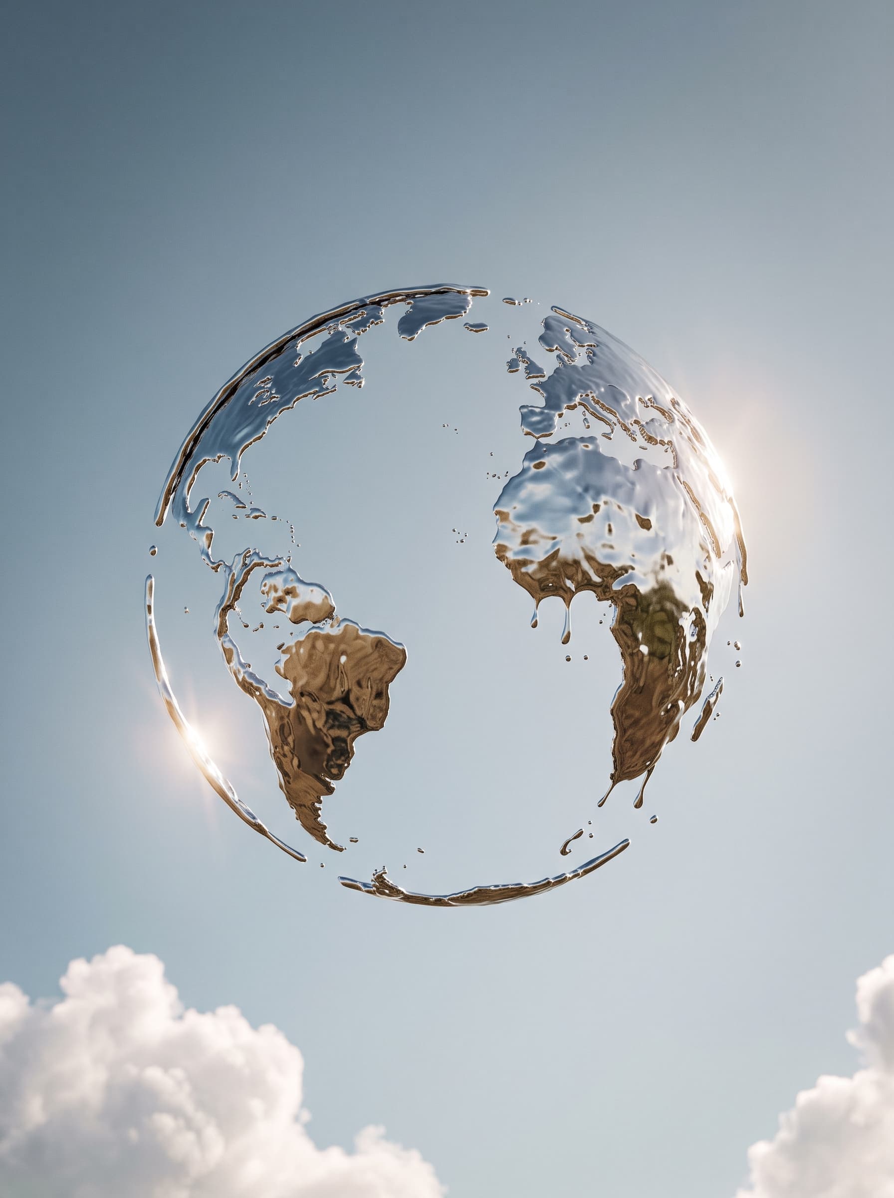 Liquid Chrome Globe Floating in Sky example 6