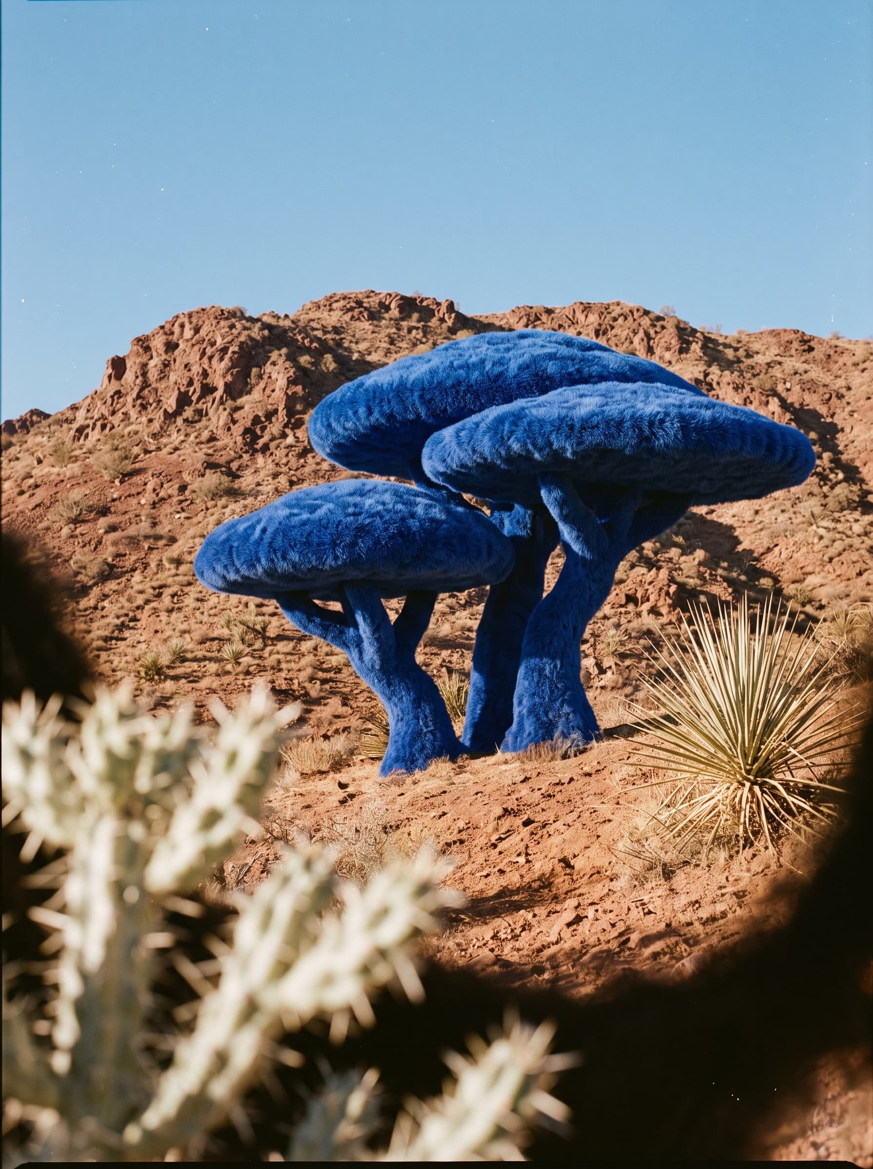Surreal Blue Trees in Arid Hills example 5