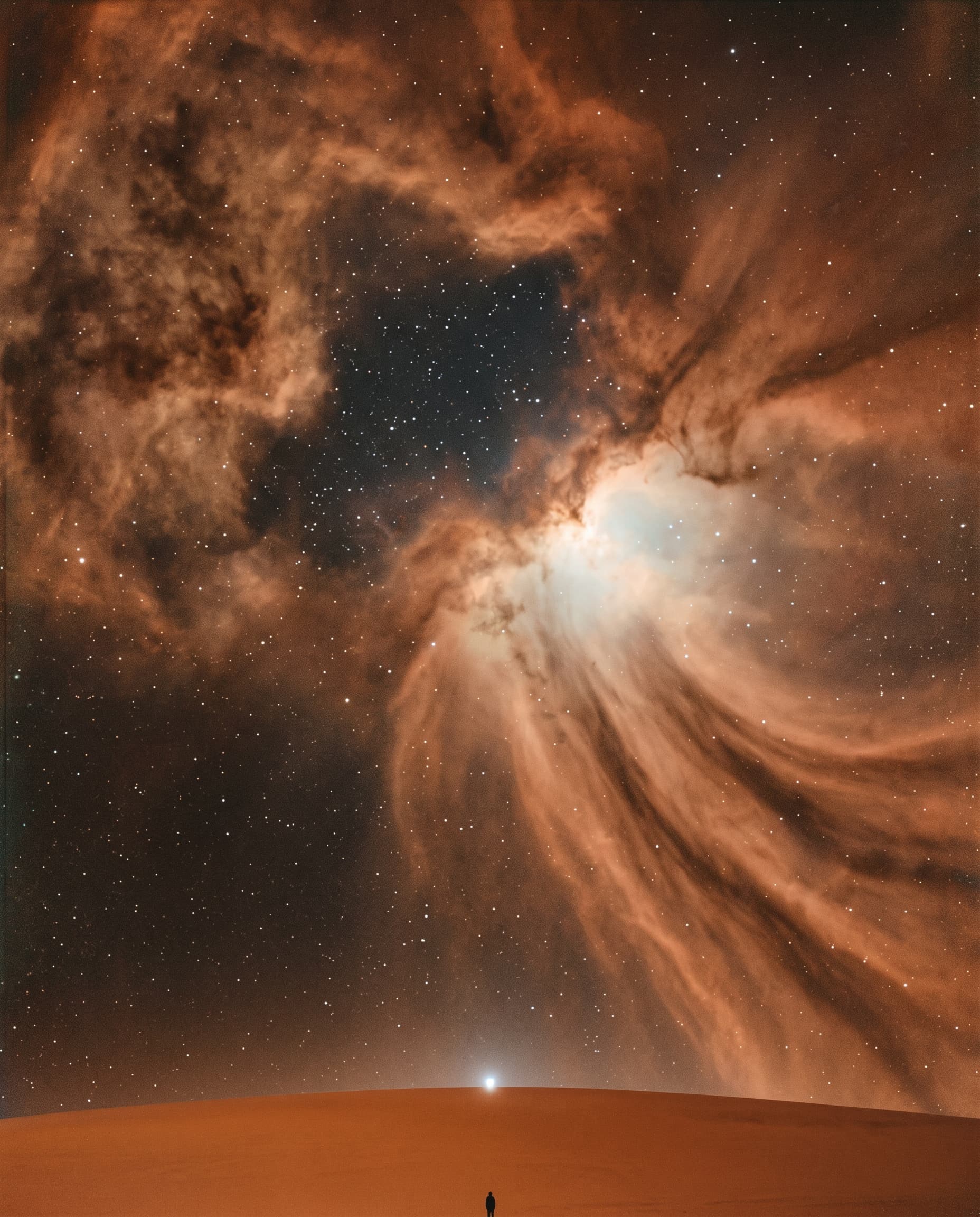 Lone Figure Beneath Orange Nebula example 26