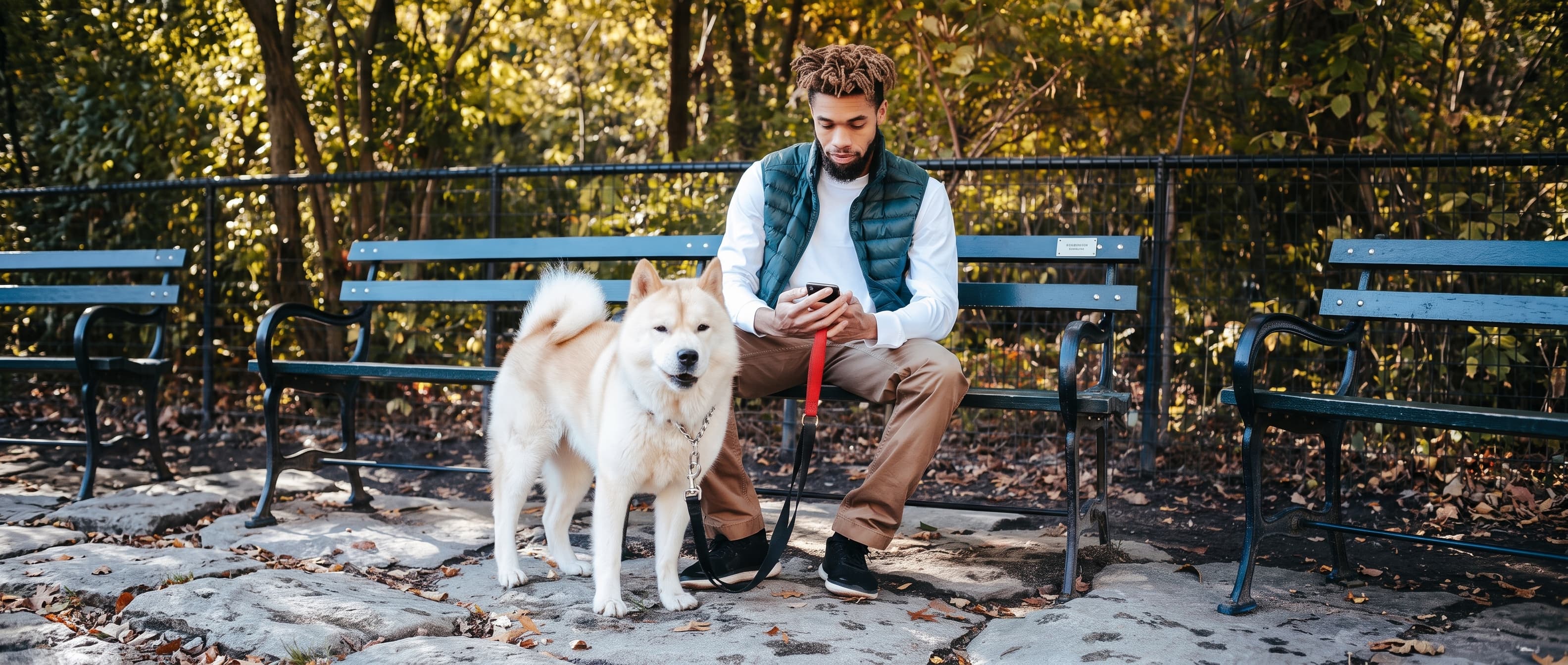 Man with Dog on Park Bench example 23