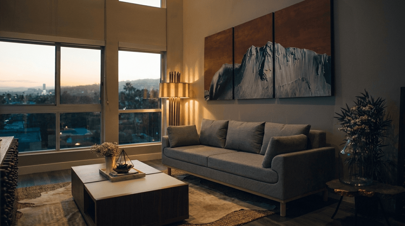 Modern Living Room at Twilight example 26