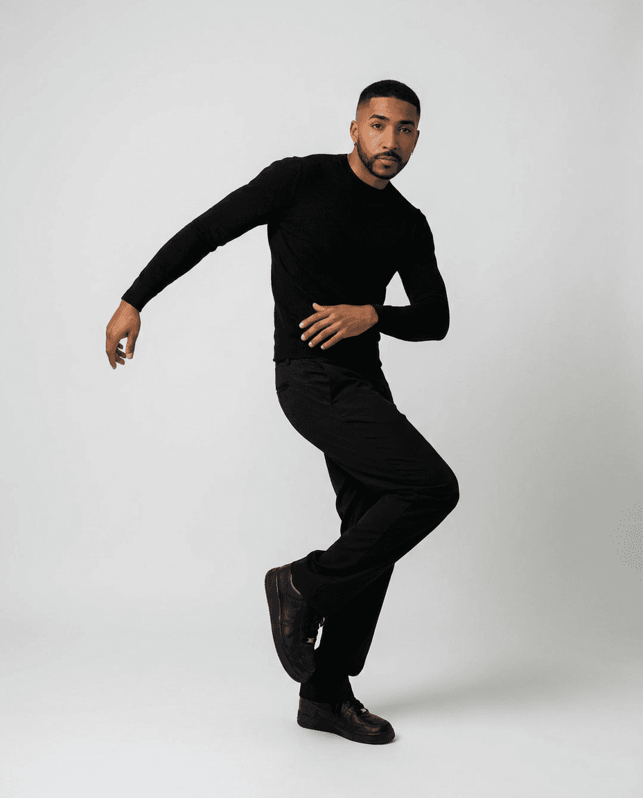 Male Model in Monochromatic Black Outfit example 37