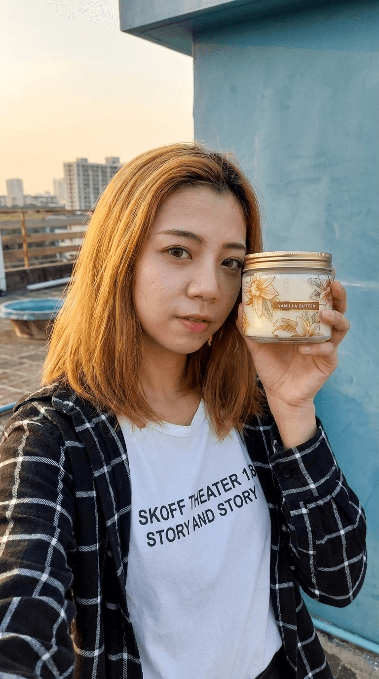 Woman with Scented Candle on Rooftop example 38