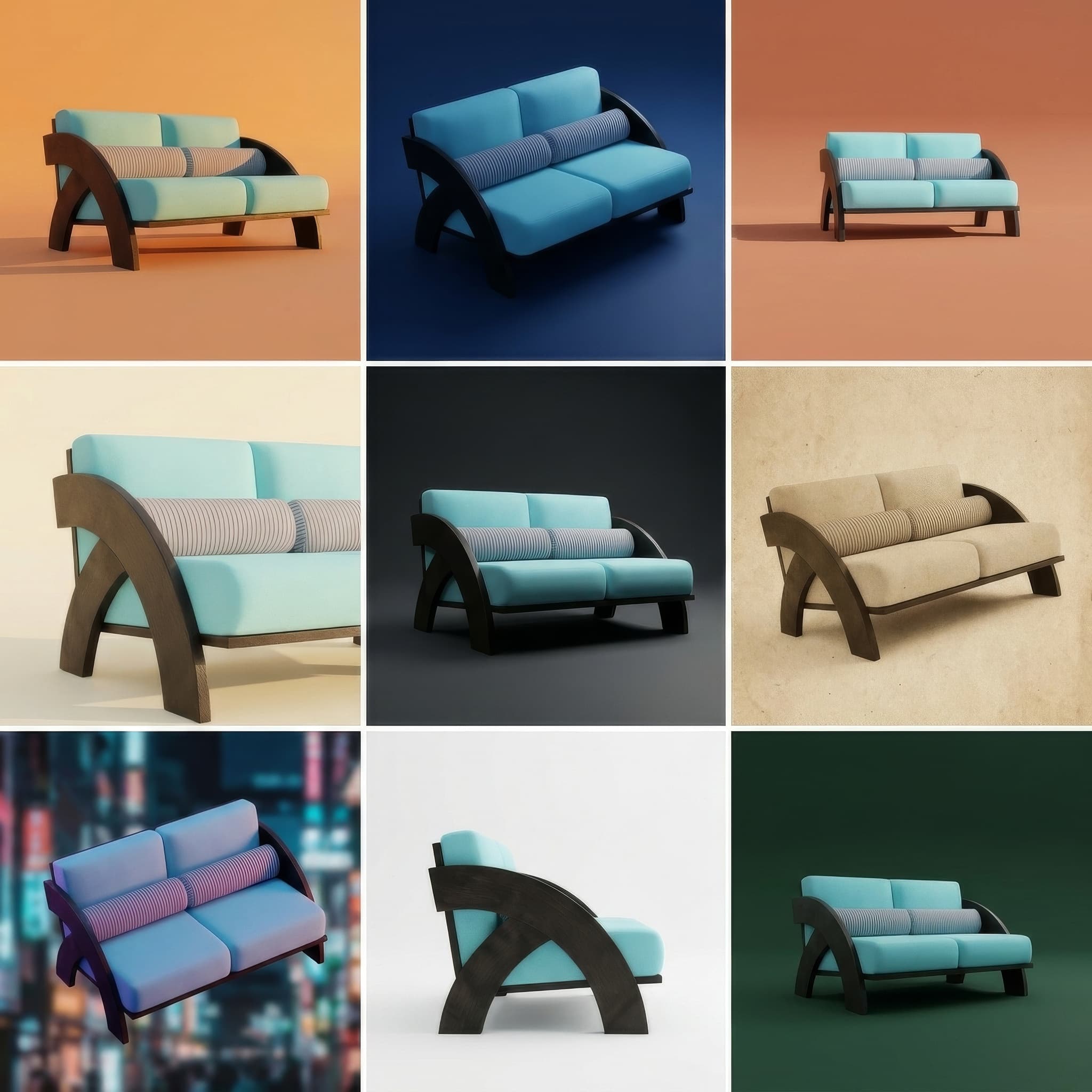 Modern Loveseat in Varied Environments example 1