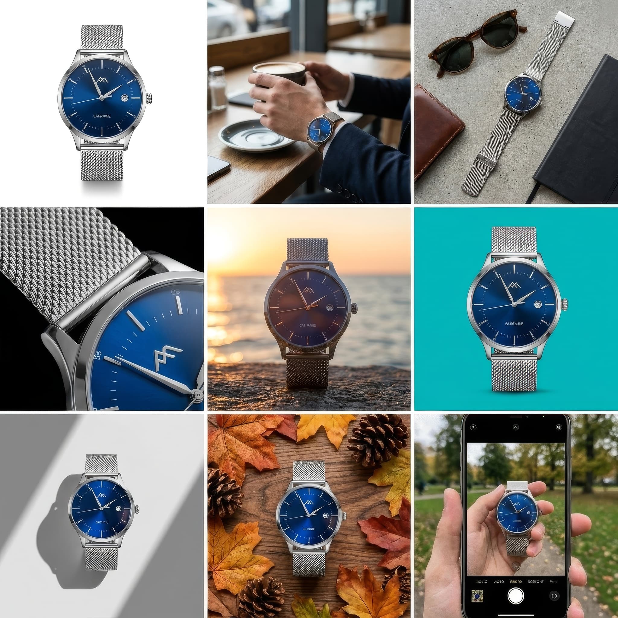 Blue Dial Watch Marketing Collage example 33