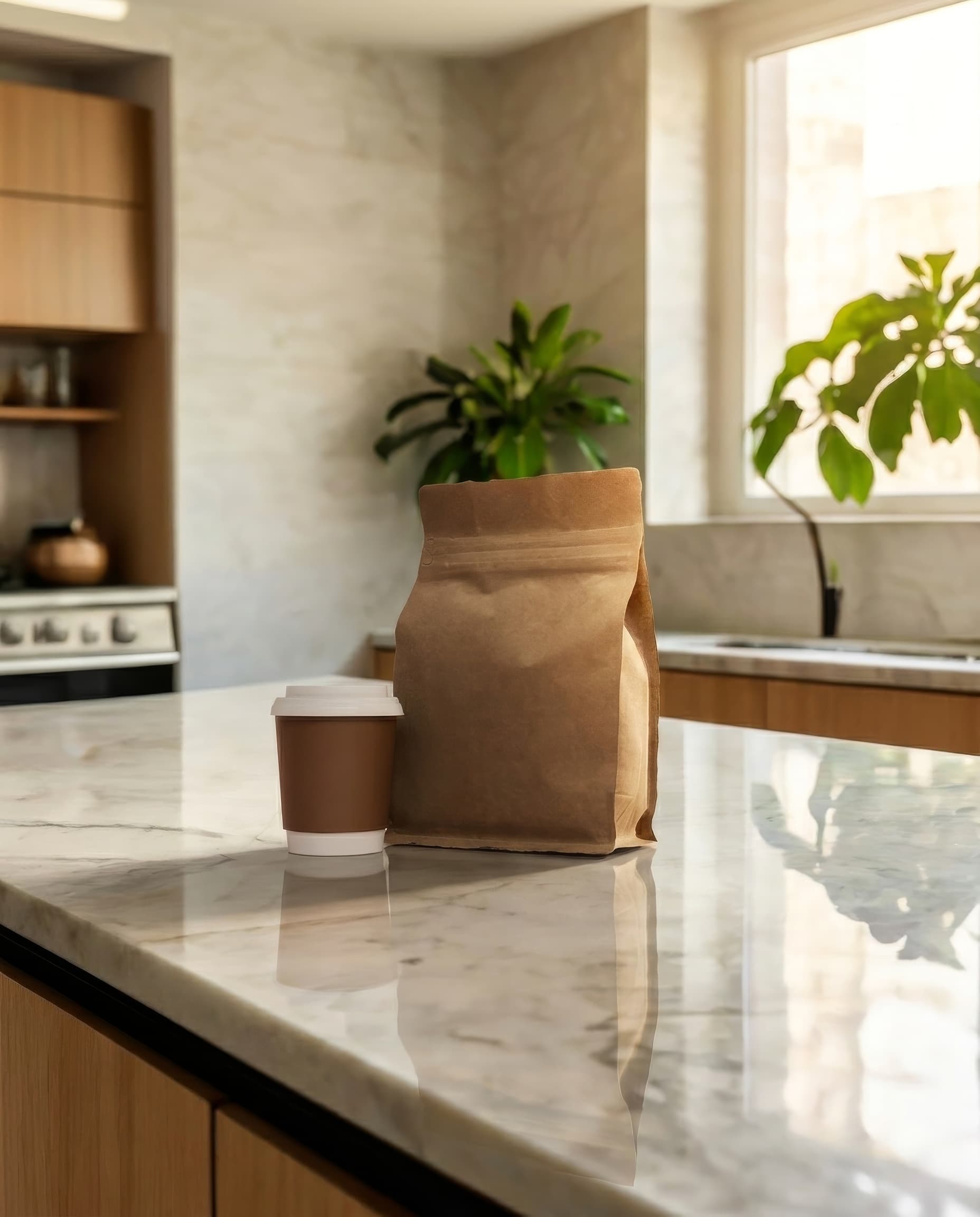 Paper Packaging on Marble Kitchen Island example 16