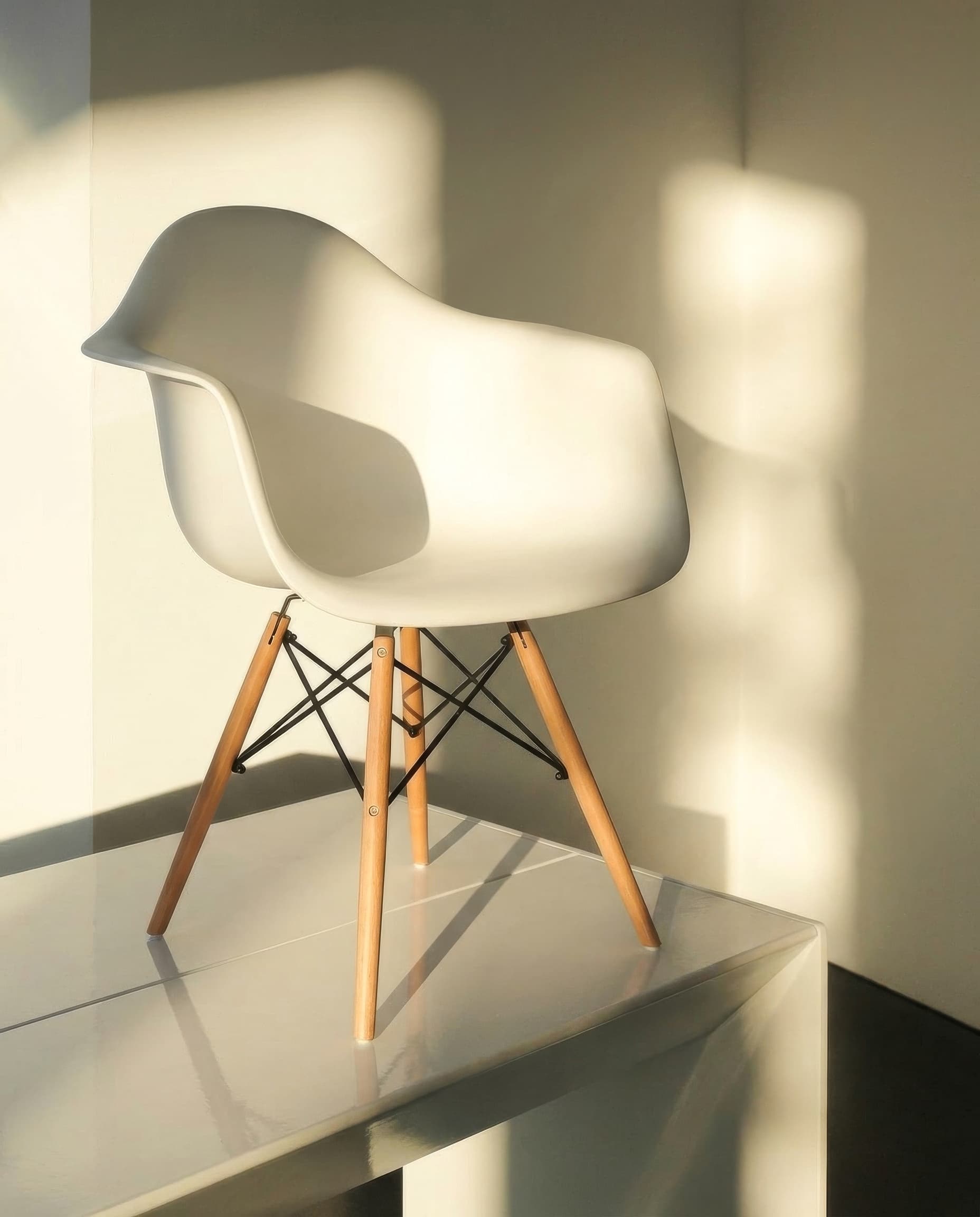 Modern White Armchair in Warm Sunlight example 19