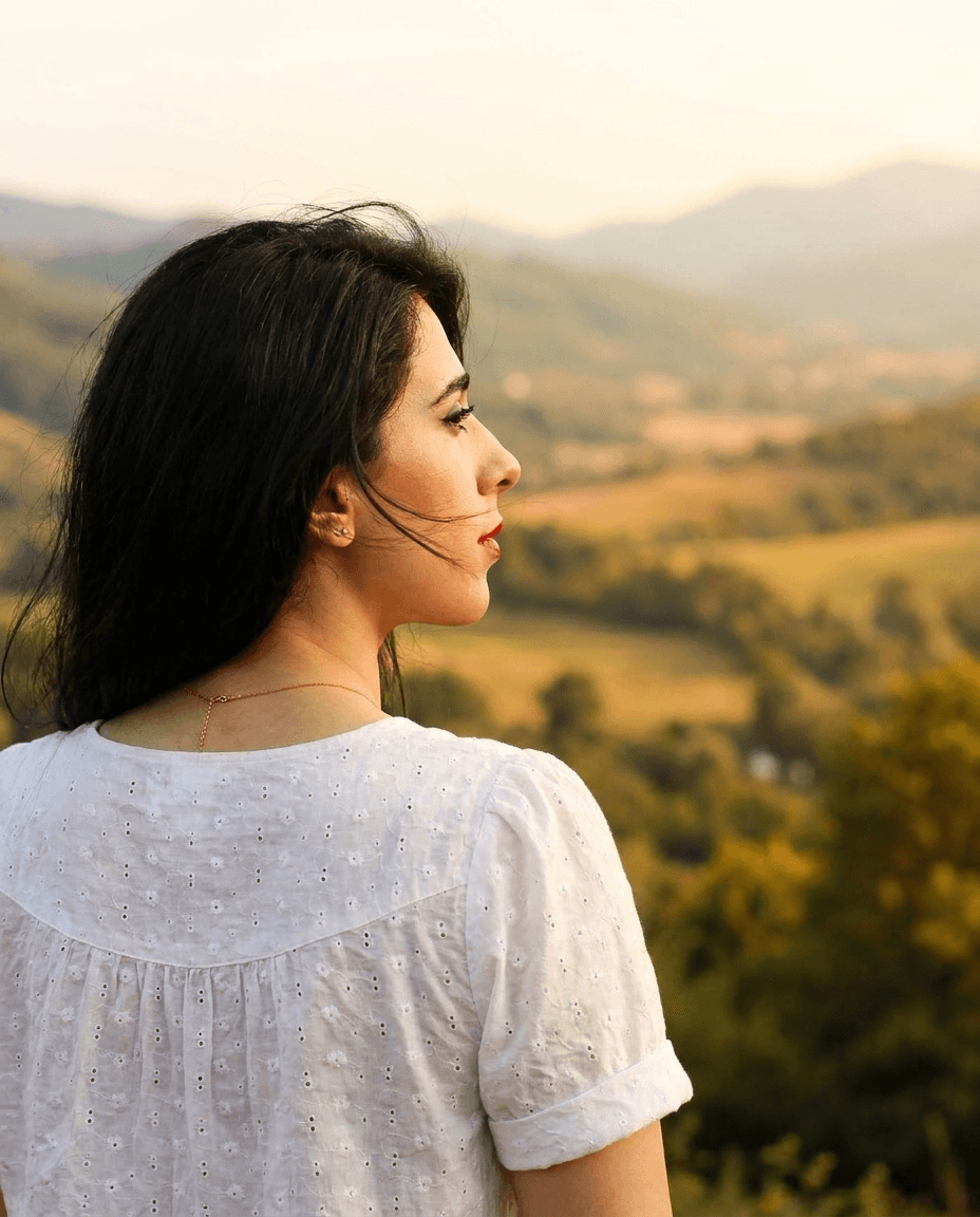 Woman Overlooking Hills at Golden Hour example 30