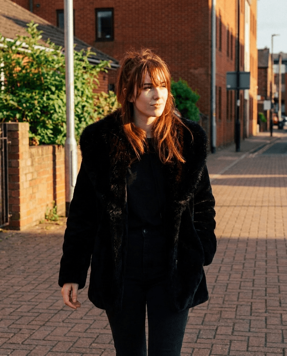 Woman in Black Faux Fur Coat example 29