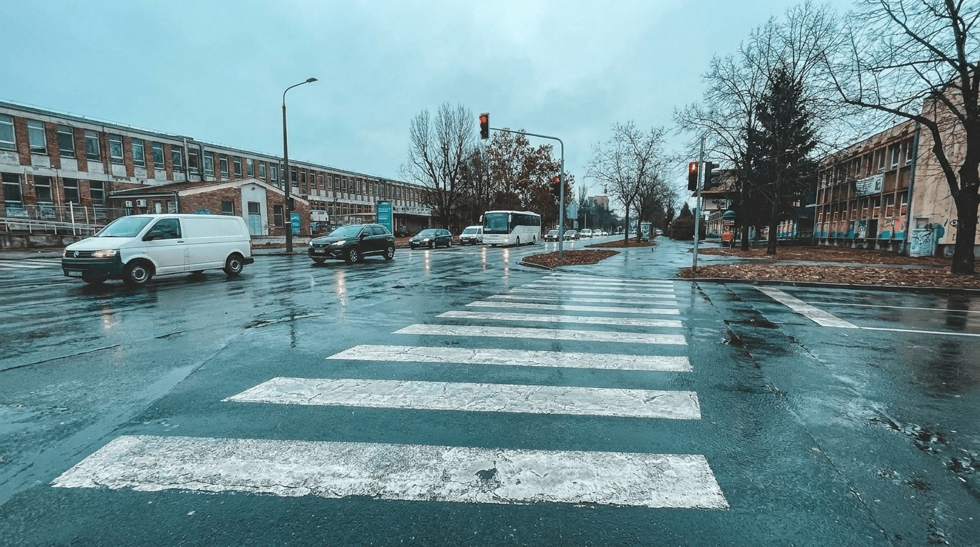 Rainy Crosswalk on City Street example 5