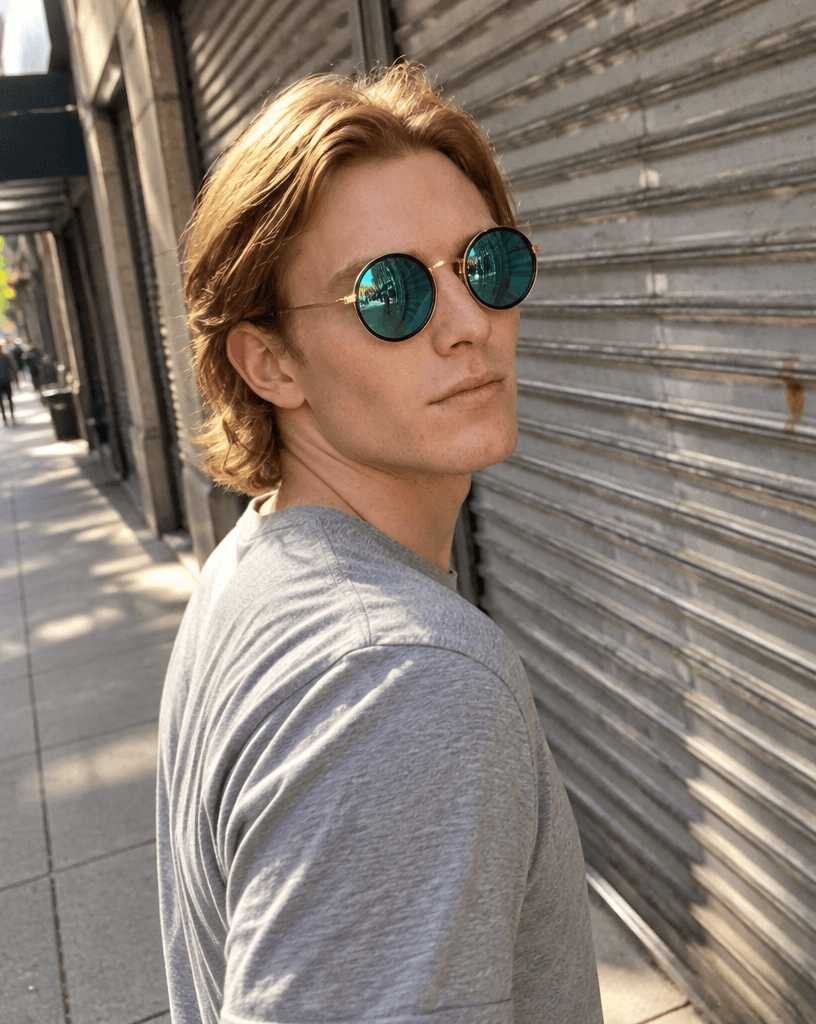 Man in Mirrored Sunglasses on Street example 7