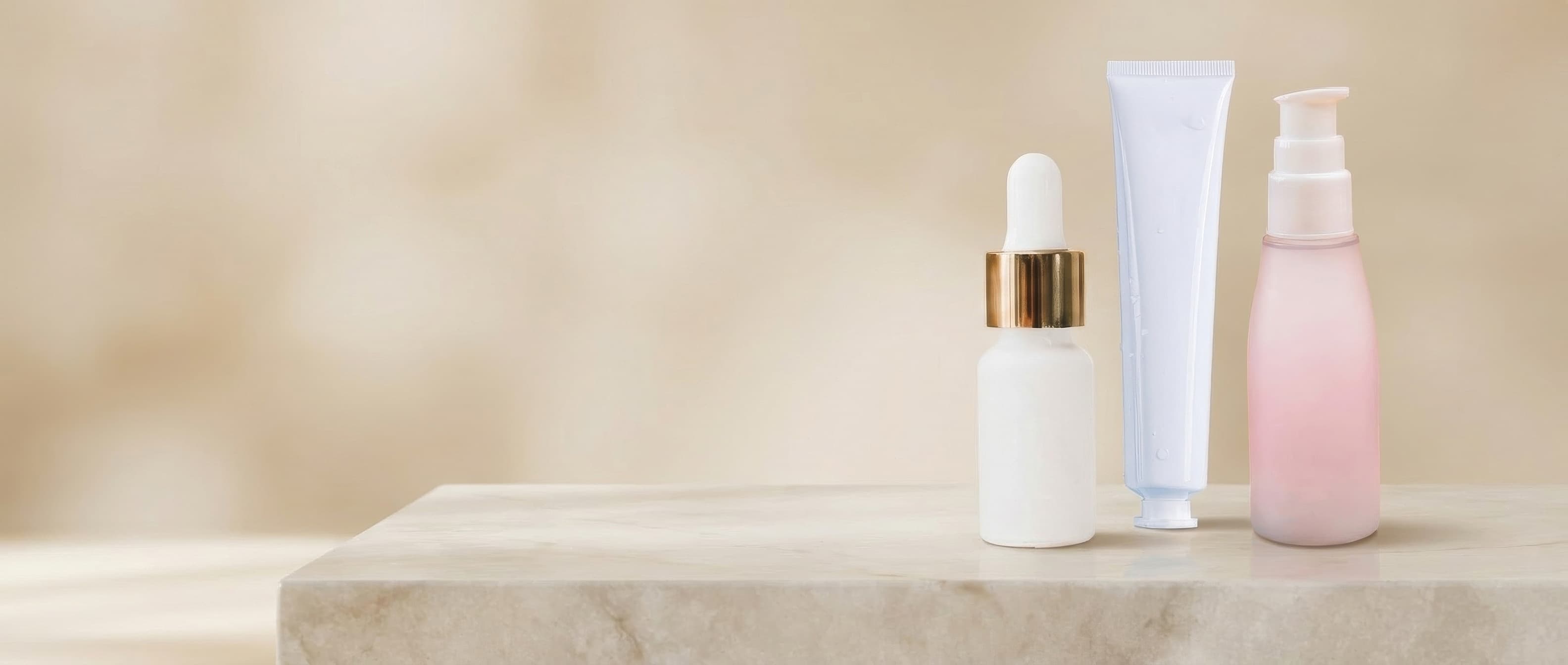 Blank Skincare Bottles on Marble Podium example 6