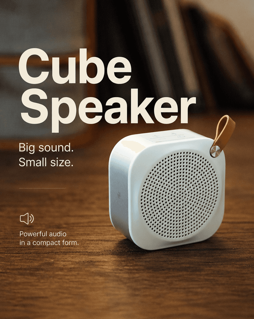 Portable Cube Speaker on Wood Table example 14