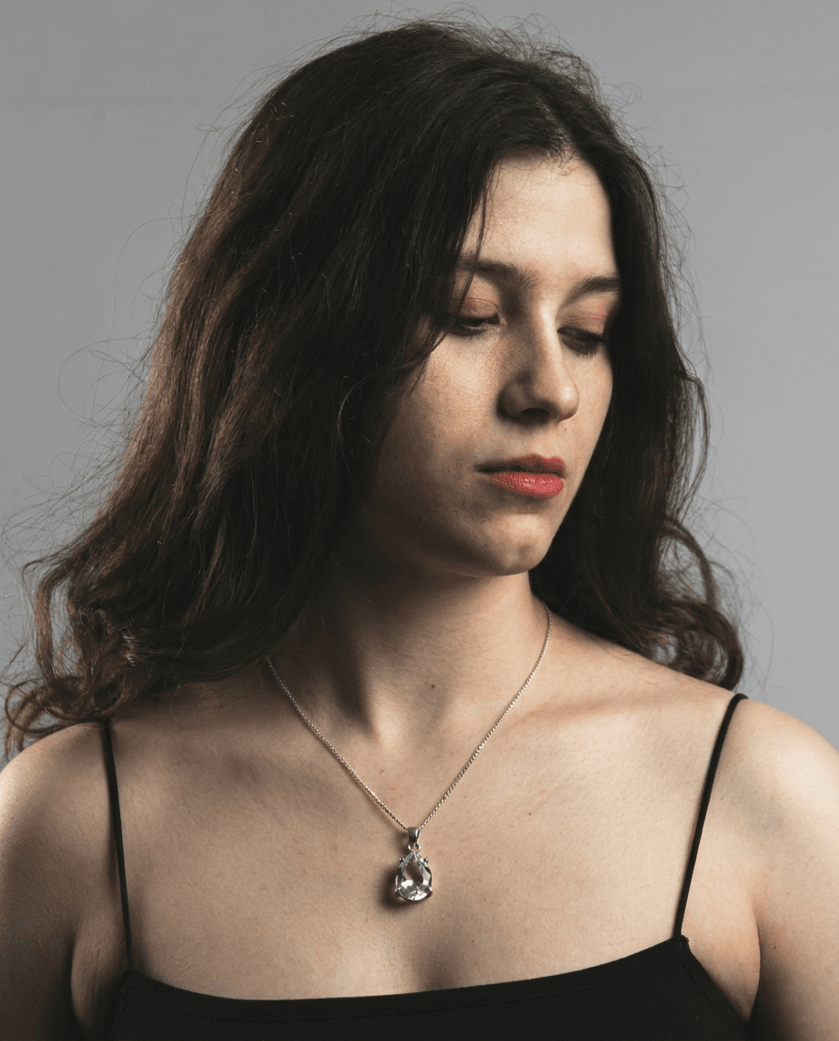 Model Wearing Silver Teardrop Pendant Necklace example 6
