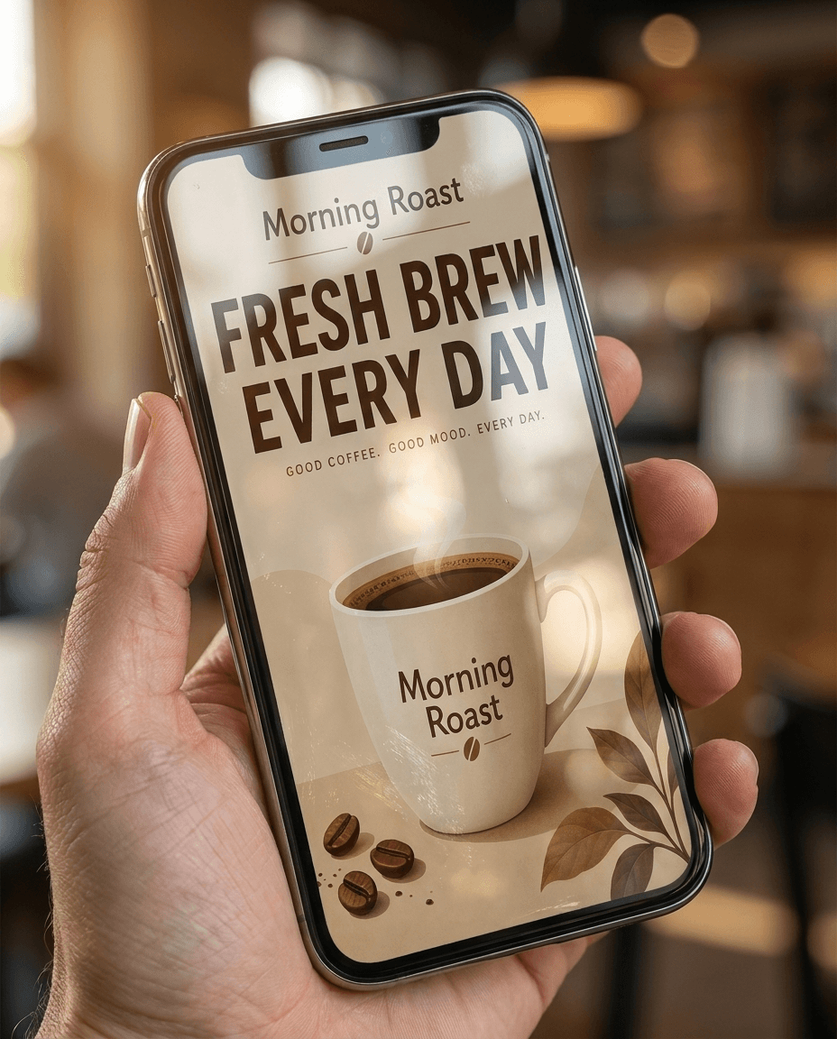 Smartphone Displaying Coffee Shop Advertisement example 28