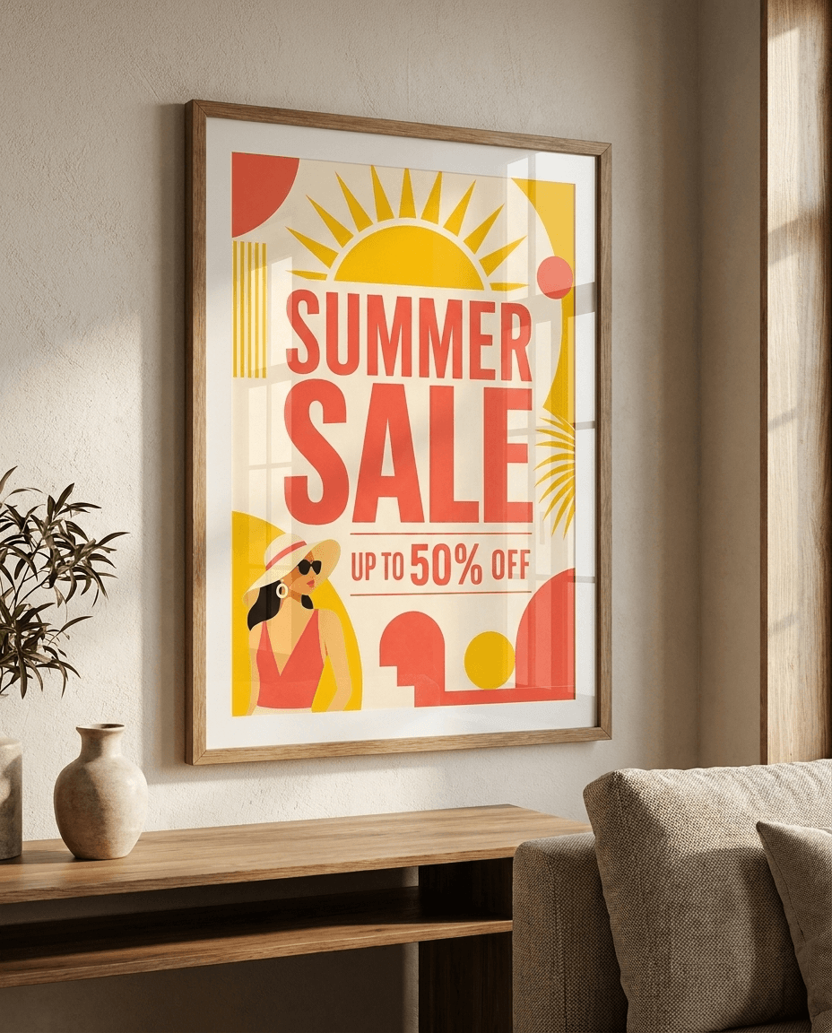 Framed Summer Sale Poster on Wall example 29