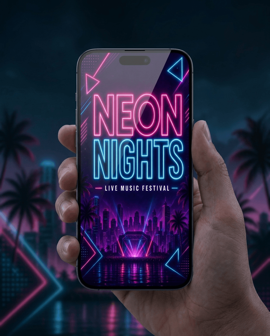 Smartphone Neon Festival Poster Mockup example 30