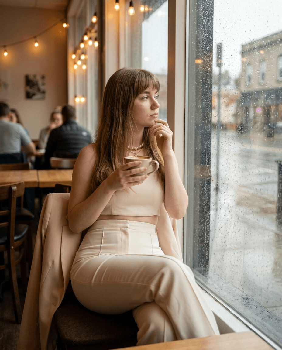 Monochrome Beige Outfit in Sunlit Alley example 22, output 2