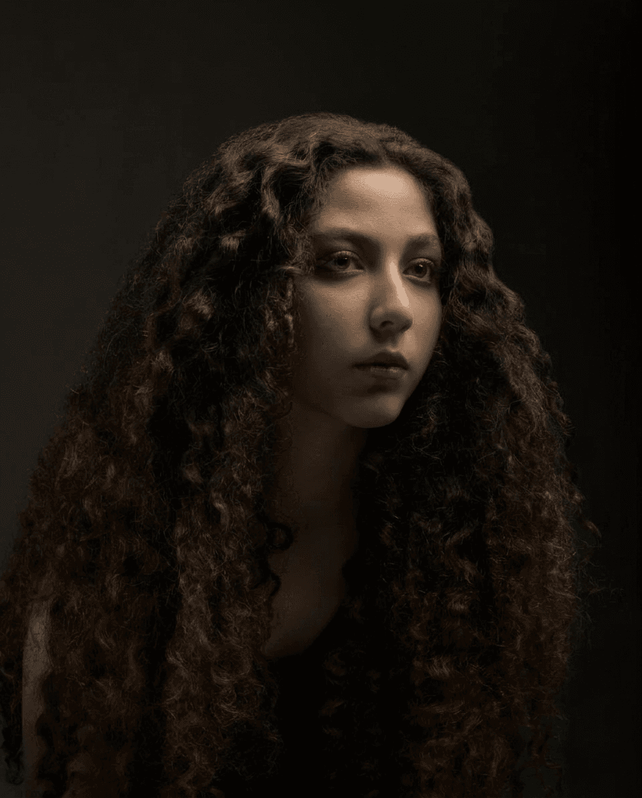 Studio Portrait with Voluminous Curly Hair example 20, output 2