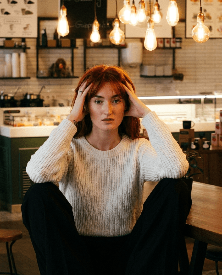 Redhead Woman in Cozy Cafe example 18