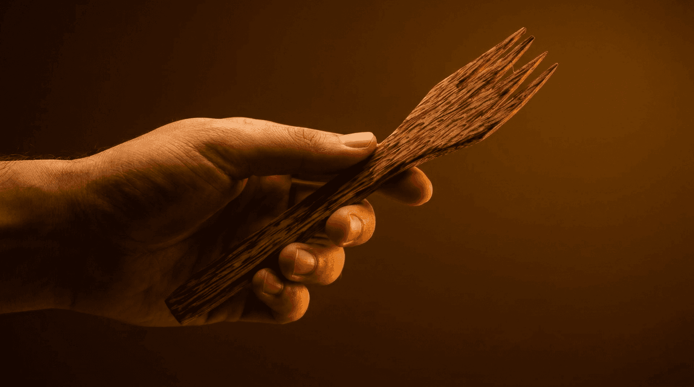 Hand Holding Carved Wooden Fork example 10