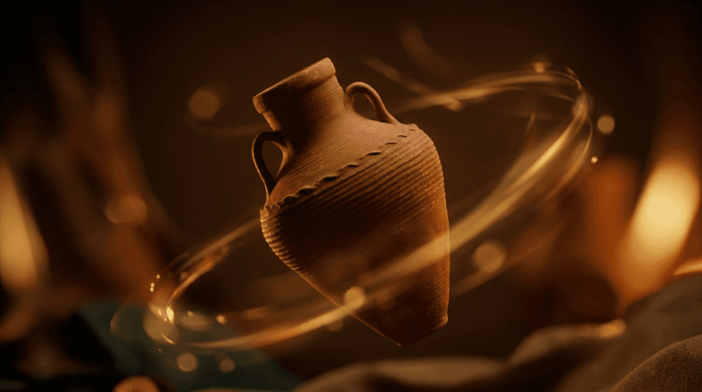 Floating Clay Amphora with Glowing Rings example 9