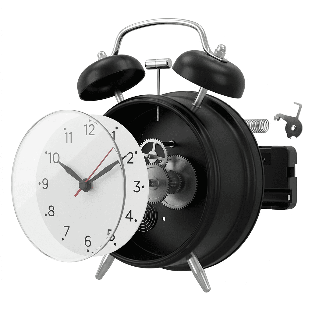 Deconstructed Black Twin Bell Alarm Clock example 4