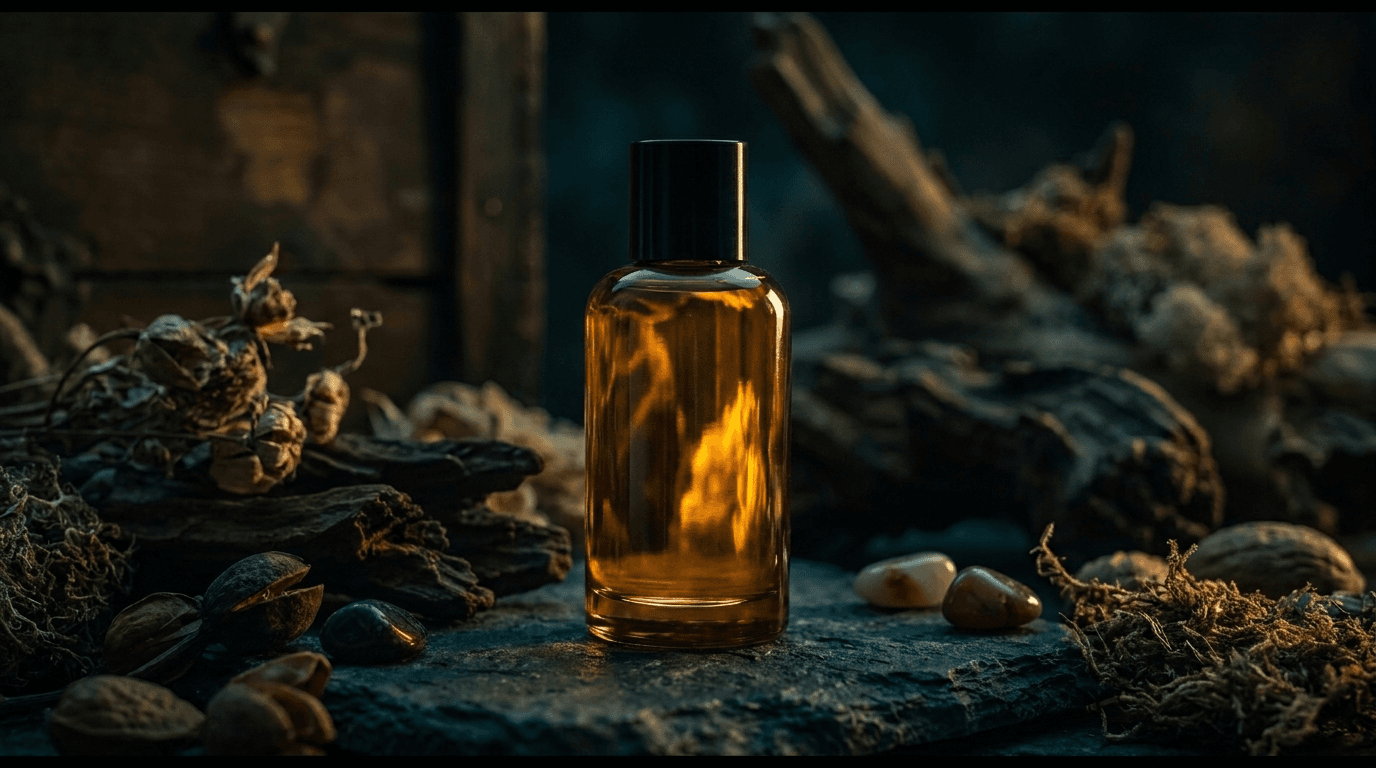 Amber Bottle on Dark Stone example 8