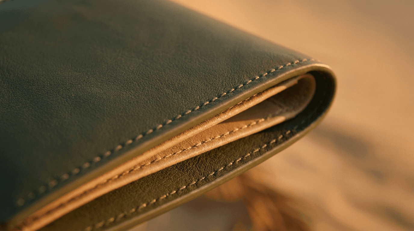 Green Leather Wallet Close Up example 5