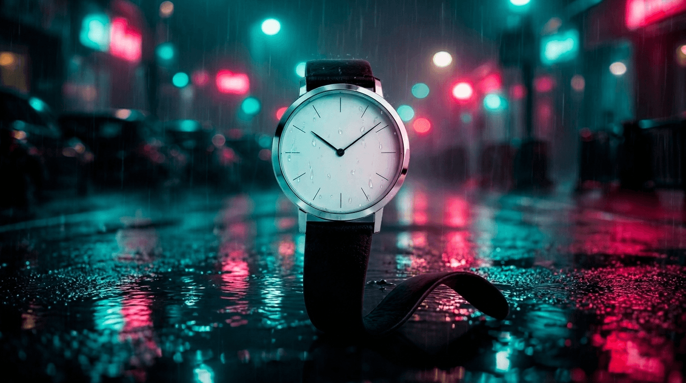Minimalist Watch on Rainy City Street example 3