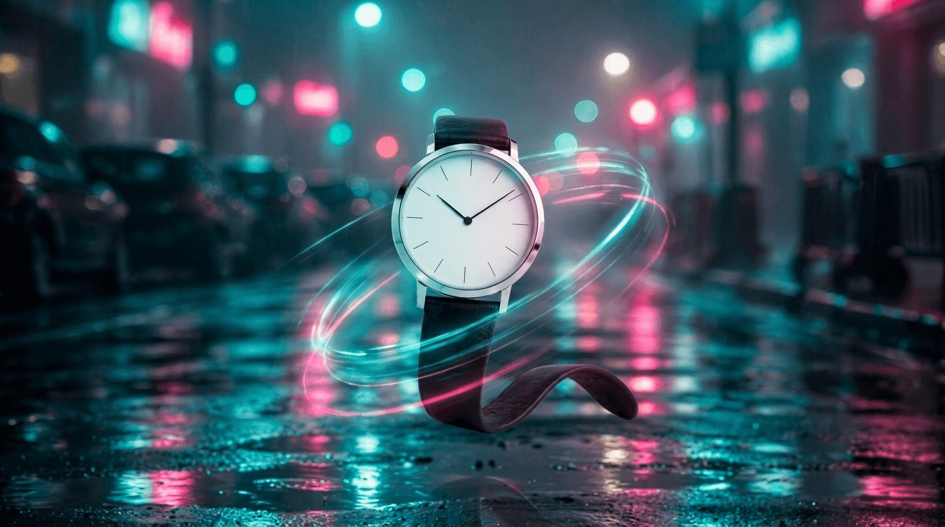 Minimalist Watch on Rainy City Street example 3, output 2